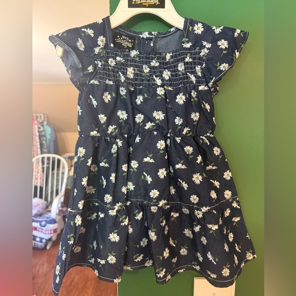 My Destiny Denim Floral Navy Kids Casual Dress- 2T NWOT